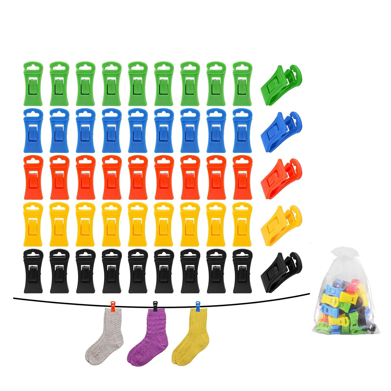 Set 100+1 Mollette Per Calzini Colorate – Clip Antiscivolo Per Lavatrice E Asciugatrice, Con Custodia Organizer - 2