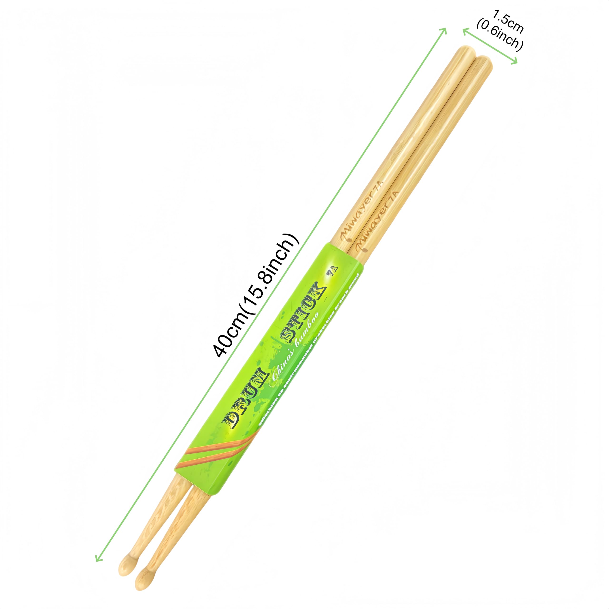 Miwayer Lot de 6 paires de baguettes en bambou 7A de 15,2 cm légères et durables avec embouts en forme de goutte pour instrument de musique et percussion (bambou 7A 6 paires)