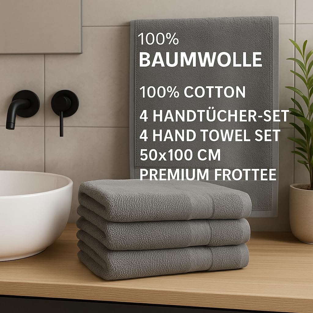 Betz Premium Handtuch Set 4-teilig – 4× Handtücher 50×100 cm, 100% Baumwolle 470 g/m², weich & saugstark, Oeko-TEX® Farbe anthrazit