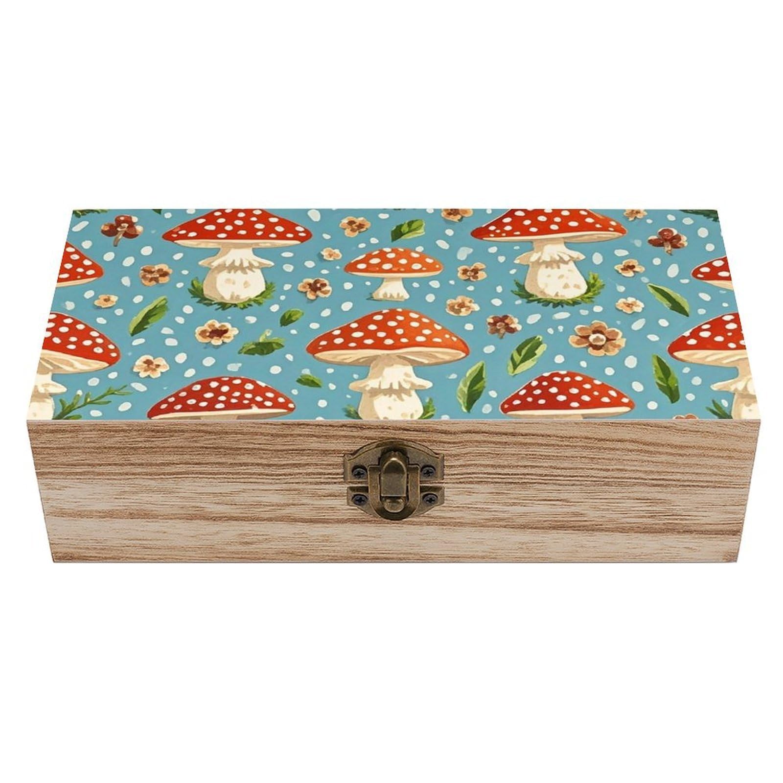 AQRJLPM Wooden Jewelry Box Beautifully Keepsake Box Trinket Box Keepsake Storage Organizer Red Mushroom Pattern Handmade Wooden Box for Storing Jewelry, Coins, Tartot Cards, Small Treasures