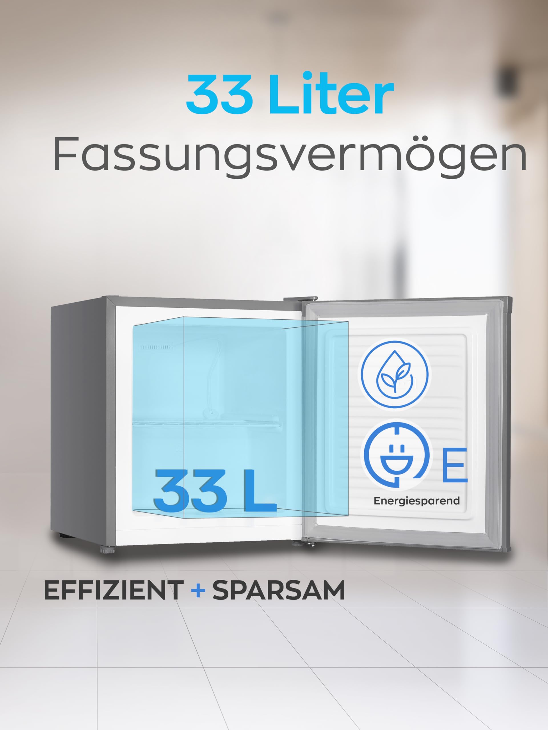 HEINRICHS Mini Gefrierschrank 33L klein kompakt leise:40dB Gefrierbox; wechselbarer Türanschlag; mini Tiefkühltruhe bis zu -18°C,Tiefkühlschrank,perfekt für Büro Camping Outdoor Heinrich´s (inox)