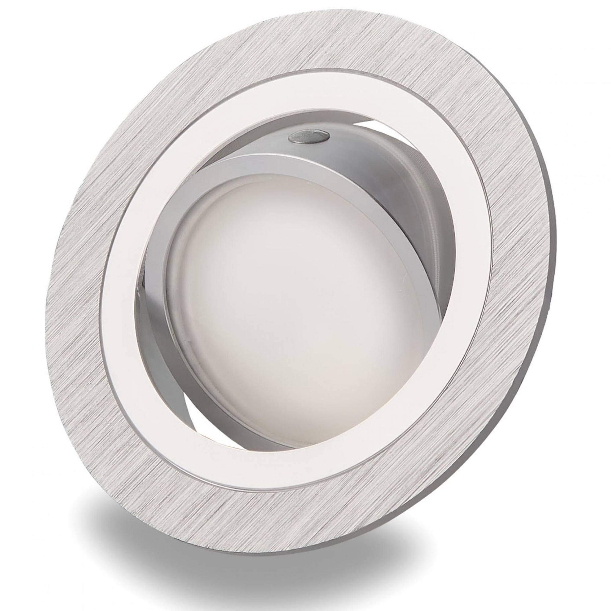 6x LED Einbaustrahler Set flach Edelstahl-gebürstet rund 6,5 Watt neutralweiß - 230V Deckenstrahler schwenkbar und - Deckenspot 75mm Bohrloch Einbauleuchte Einbau-spot Strahler