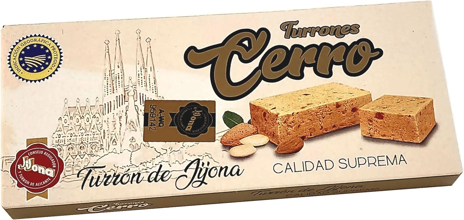 Turrón de Jijona Blando Cerro Supreme Quality 100% Natural - Almonds and Honey Jijona Soft Turron 200 g - Gluten Free, Lactose Free