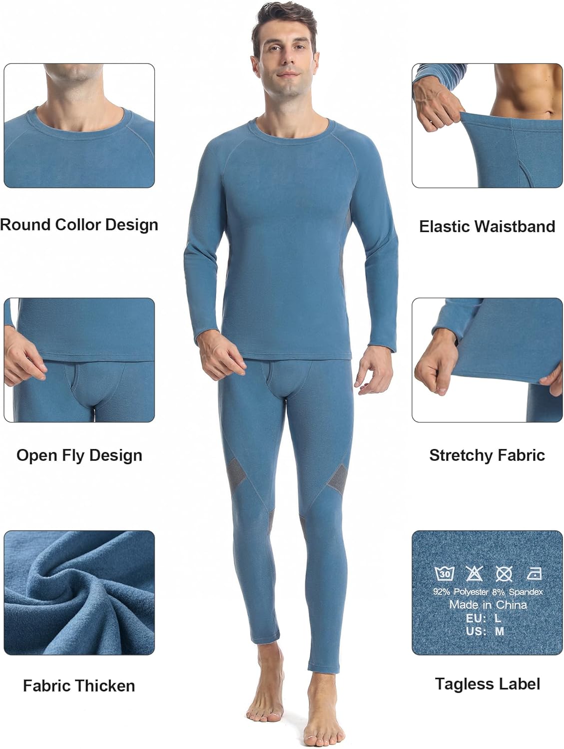 Runhit Mens Thermal Underwear Set:Fleece Lined Long Johns for Men Thermal Shirts and Pants Base Layer Cold Weather Thermals - Image 4