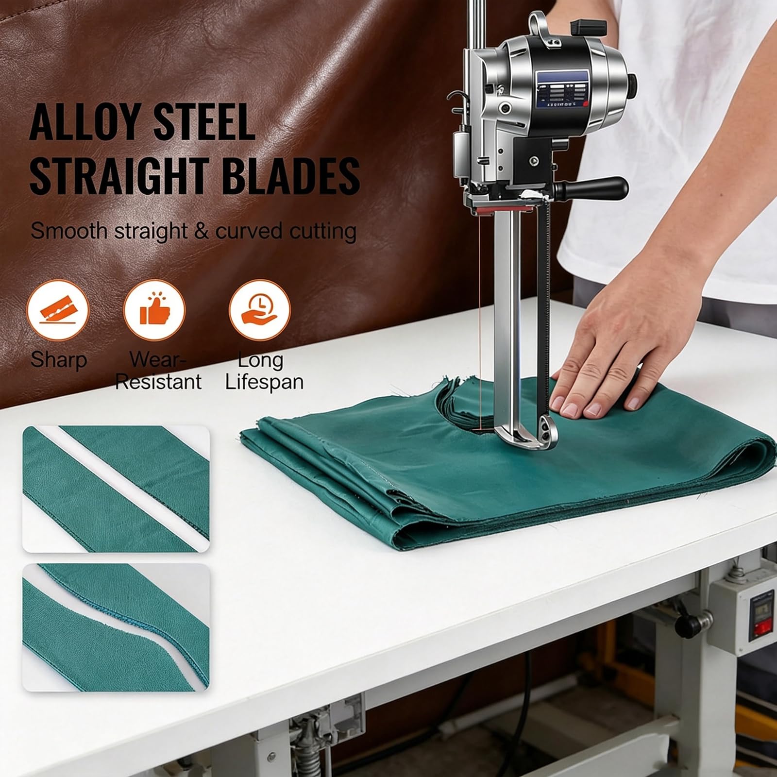 1100 W/1200 W Hochgeschwindigkeits-Geradmesser-Stoffschneidemaschine 8" | Elektrische Stoffschere Für Mehrere Lagen Mit Automatischer Messerschärfung/Led-Licht, Geeignet Für Dicke Materialien
