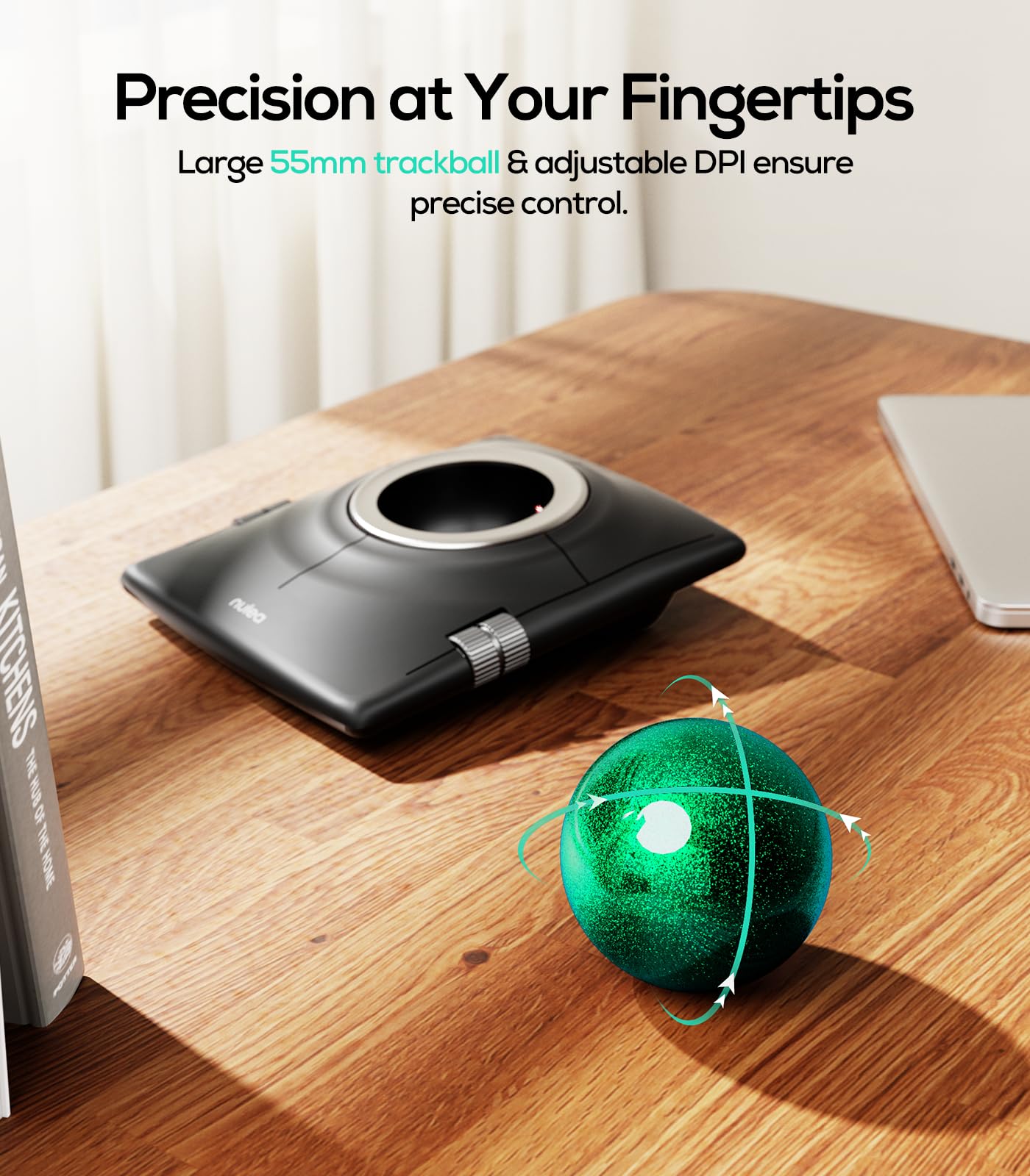 Nulea M512 Kabellose Trackball-Maus, ergonomischer 55-mm-Trackball, einstellbare DPI für präzise Steuerung, kompatibel mit Links- oder Rechtshänder, wiederaufladbar, Multi-Device Bluetooth & 2,4 GHz