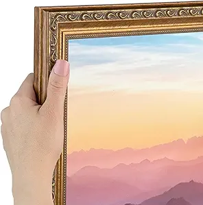 ArtToFrames 24x36 inch Dark Gold with Beads Wood Picture Frame, WOMD6301-24x36