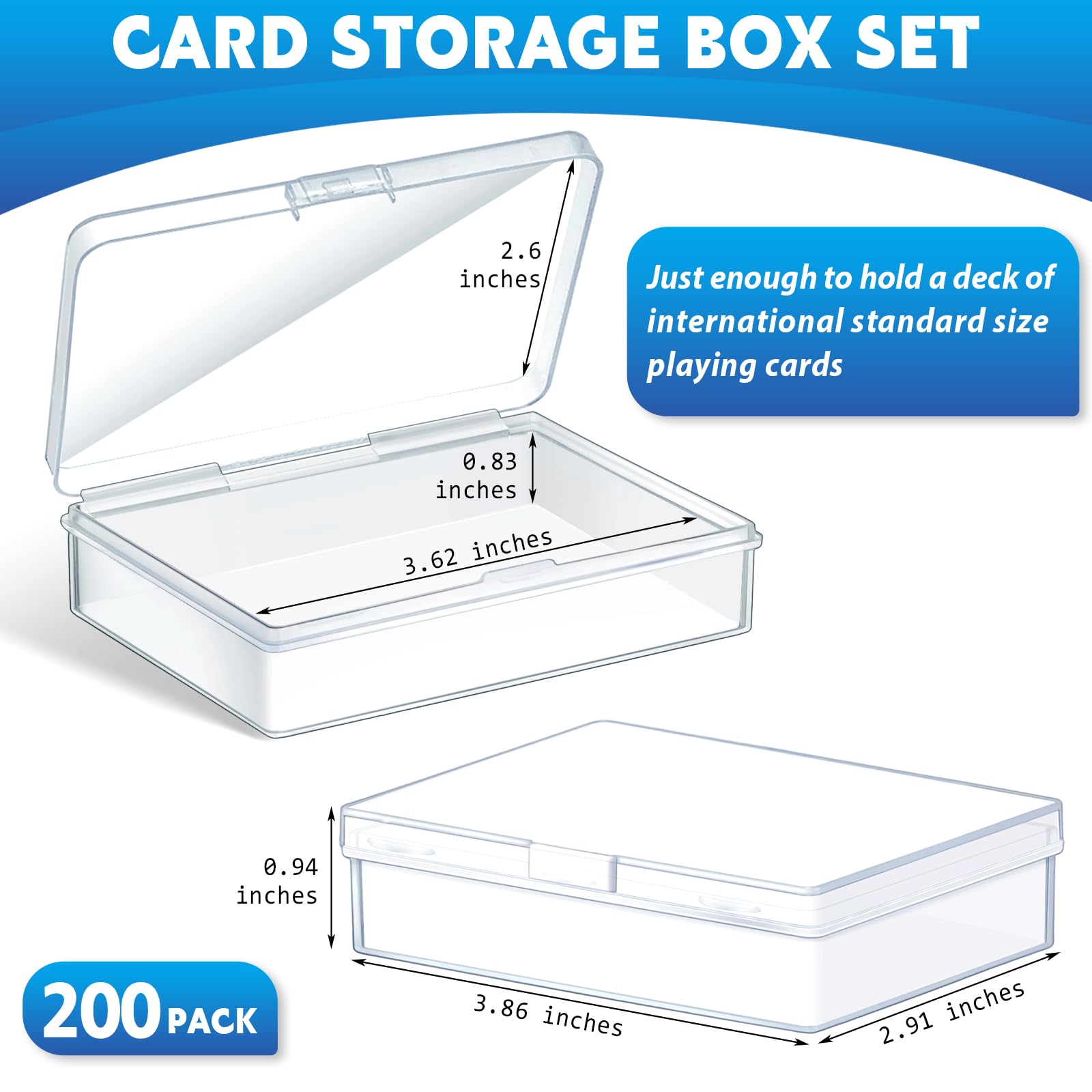 Vicenpal 200 scatole per carte da gioco, in plastica trasparente, con chiusura a scatto, organizer per banche, affari, trading, giochi di poker, 9,5 x 7,4 x 2,4 cm