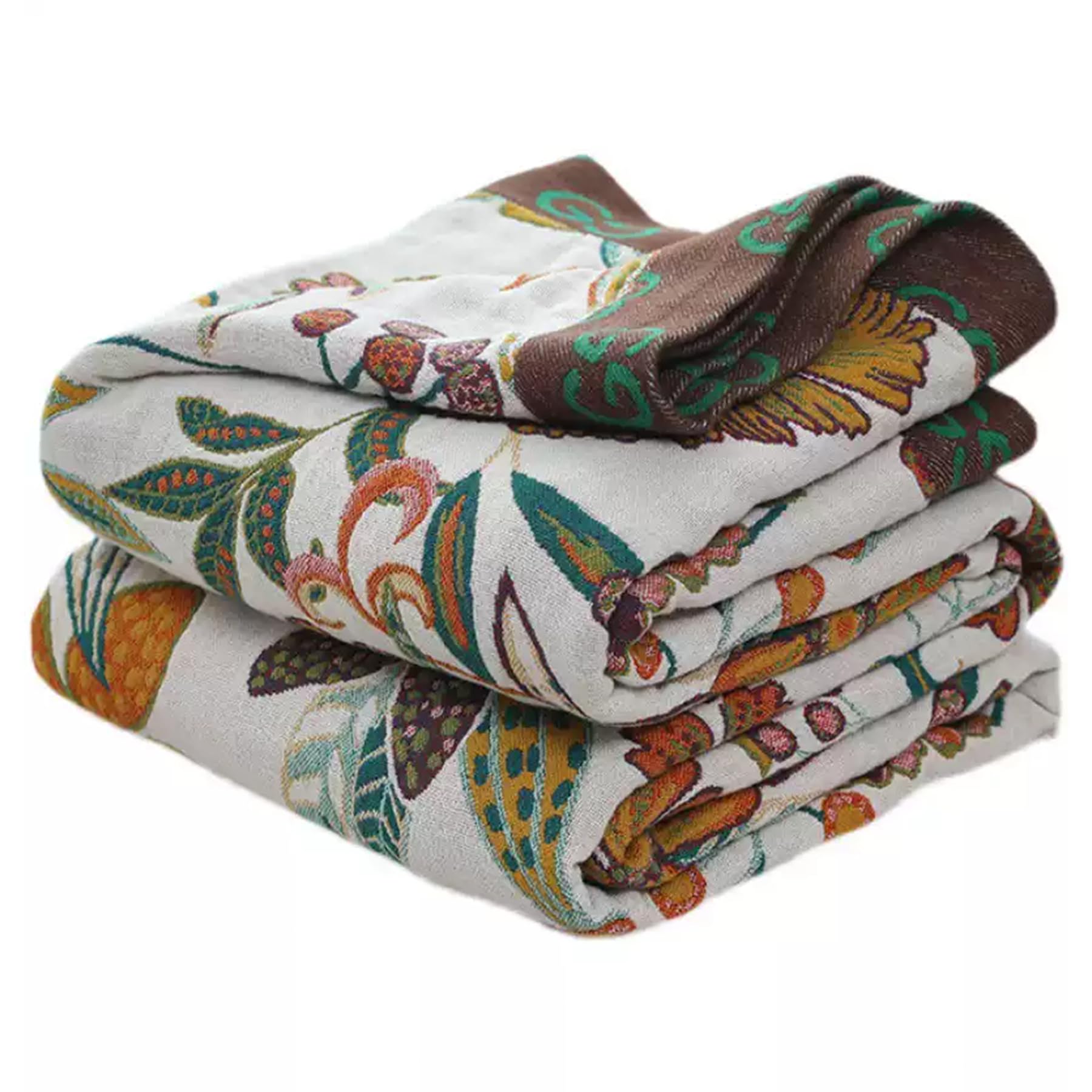 Bailix Boho Throw Blanket for Couch Sofa Bed, 100% Cotton Woven Quilt with Tassel 60”x80”, Super Soft Muslin Blanket with Floral Printed, Decorative