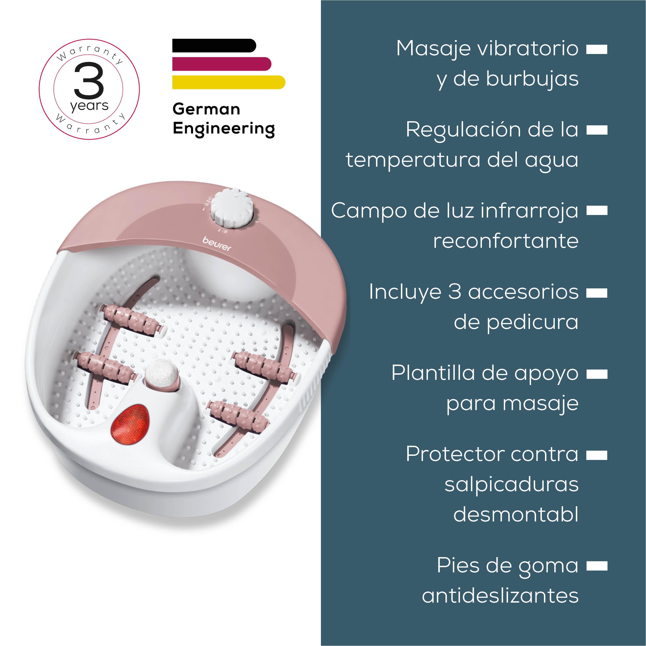 Beurer FB 20 Baño de pies con burbujas, masaje de burbujas y vibración (3 niveles), luz infrarroja, accesorios para pedicura, protección contra salpicaduras, pies de goma antideslizantes