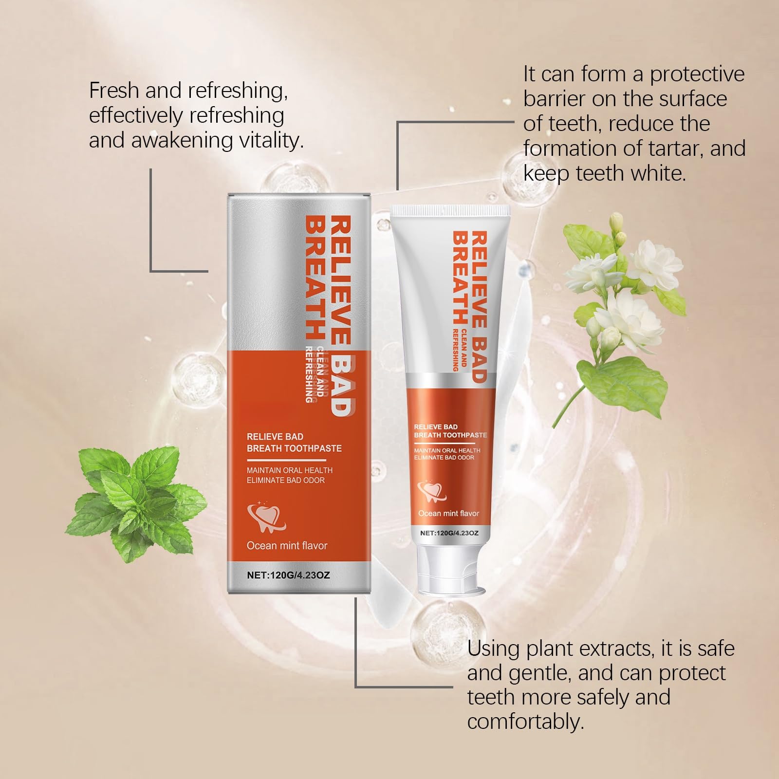 Dentifricio delicato e pulito con estratto di gelsomino e vitamina C for gengive sensibili, alito fresco alla menta, cura dello smalto, sbiancante - 6 once(3pcs)