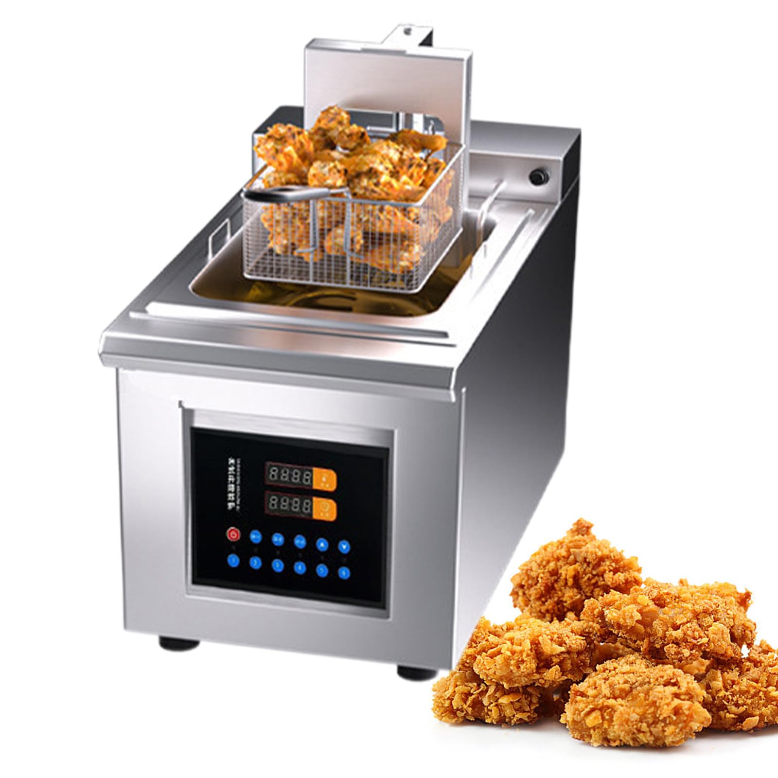 Friggitrice Elettrica Commerciale, con Cestello Rimovibile, Friggitrice Elettrica da Banco in acciaio inossidabile, Friggitrice a Sollevamento Automatico, per Uso Commerciale nei Ristoranti,A