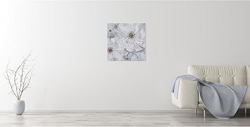 Miniatura 6 de SYGALLERIER Arte de pared con flores blancas y grises, lienzo floral hecho a mano con adornos de lámina dorada, decoración de pared moderna de