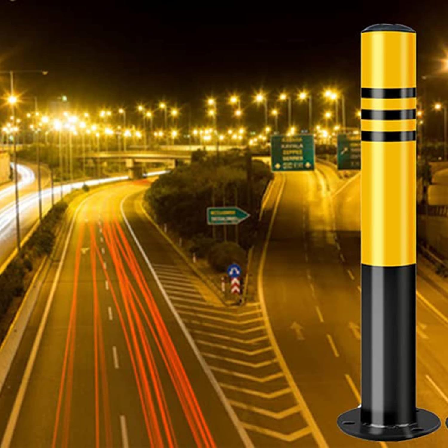 Słupki parkingowe， Żółte słupki parkingowe z odblaskowymi paskami(6pcs,76 * 500mm)