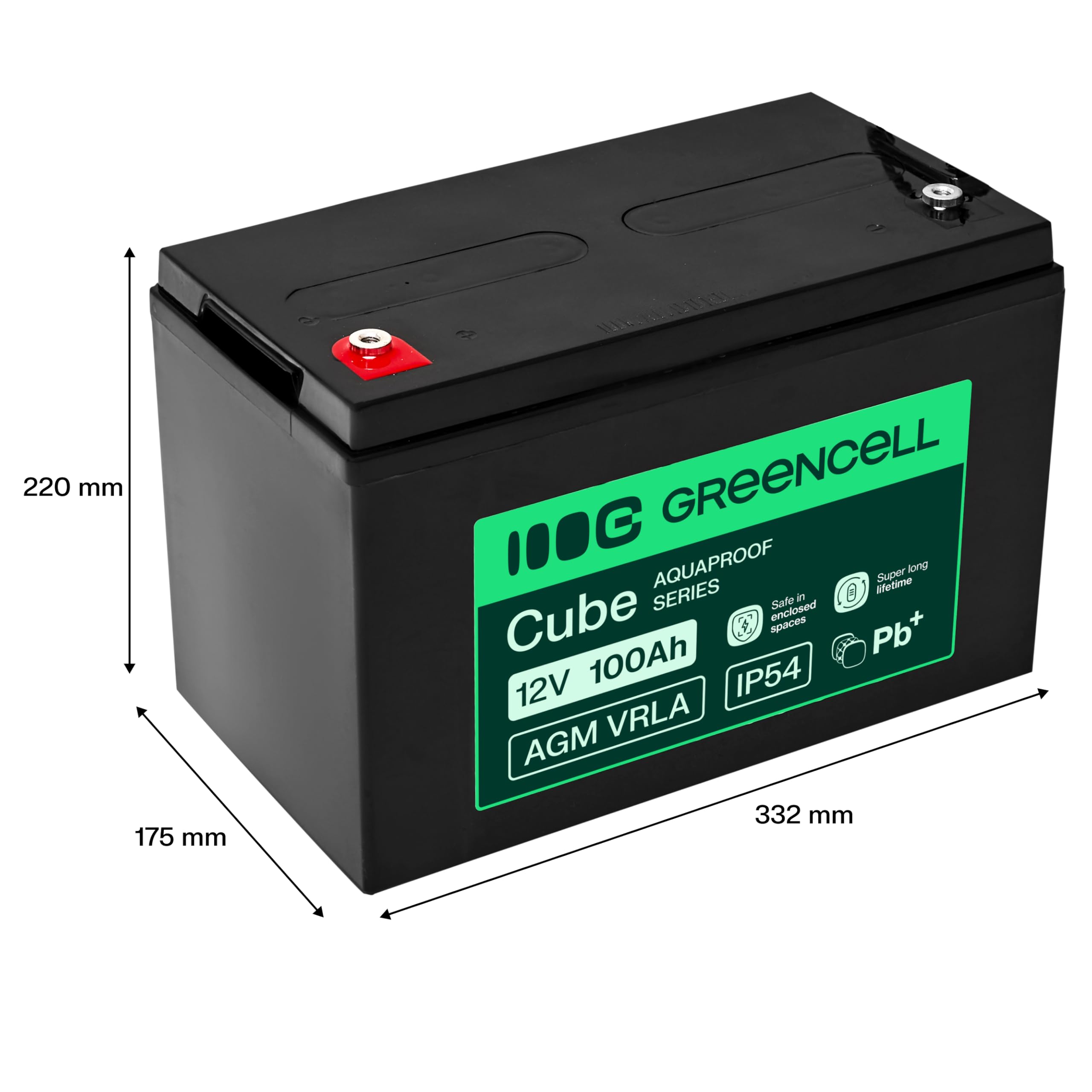 Batteria Greencell AGM VRLA 12 V 100 Ah – Batteria gel senza manutenzione per UPS, camper, sistemi di allarme, alimentazione di emergenza e applicazioni industriali, durevole, protezione IP54, alte