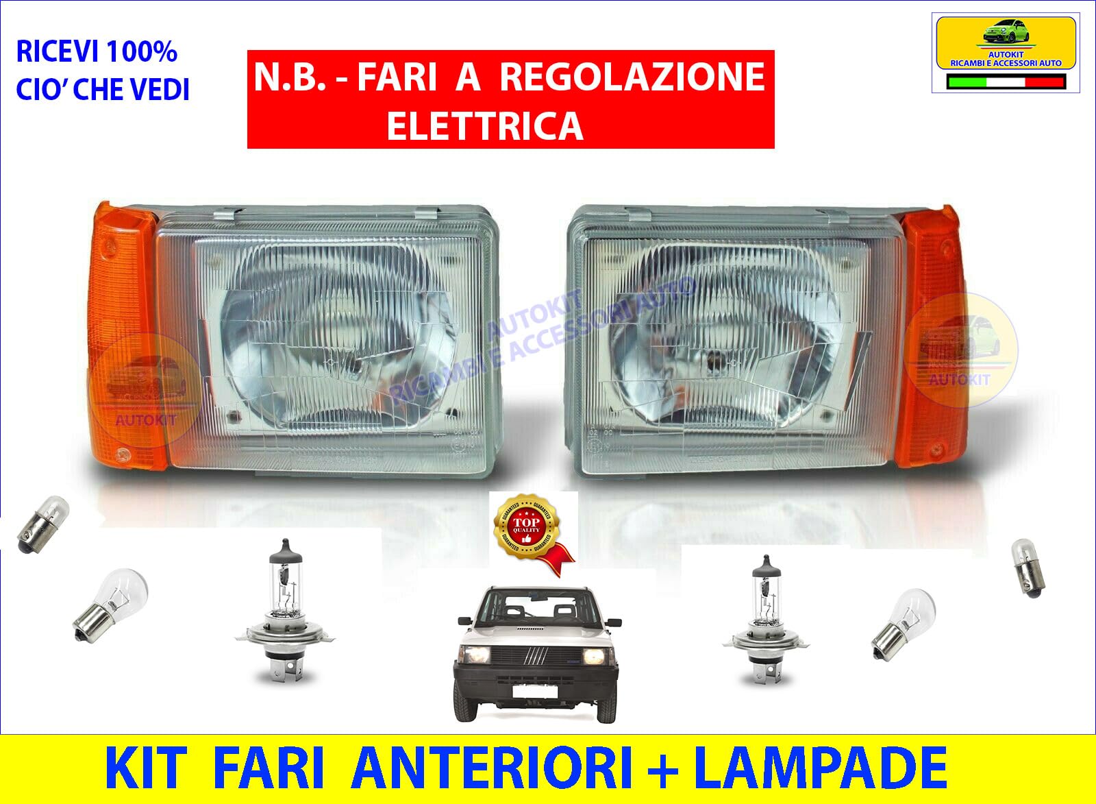 Generico COPPIA Fari anteriori DX - SX Specifici COMPATIBILI con Panda modello 141 dal 1986 al 2003 Fanali Proiettori + Lampade 34400/1-34410/1