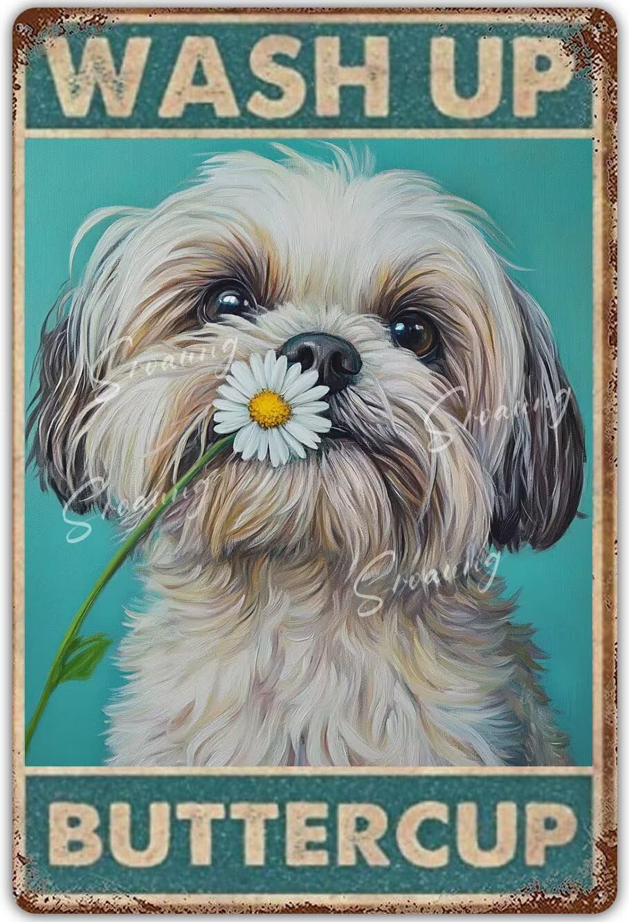 Anceky Vintage Shih Tzu Dog Tin Sign Funny Bathroom Signs Wash Up Buttercup Metal Poster Retro Plaque Dog Lovers Wall Decor For Garden Men Cave Garage Living Room Cinema 12x16 Inch