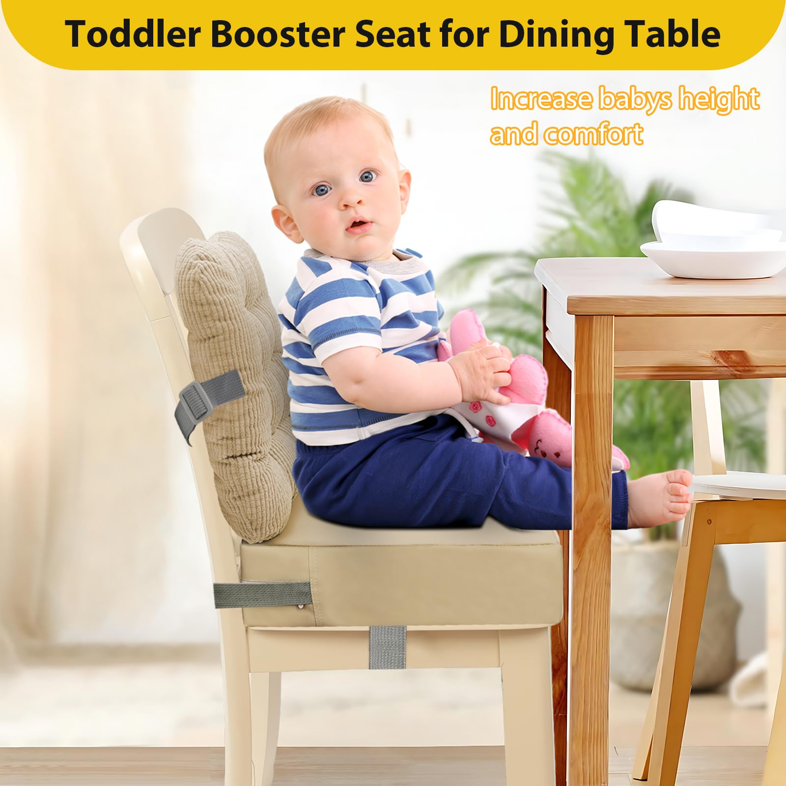 Rehausseur Chaise Enfant - 2 Réhausseurs pour Enfants avec Différentes Hauteurs pour Manger, Rehausseur Amovible, PU imperméable à l'eau facile à nettoyer rehausseur de chaise (Beige)