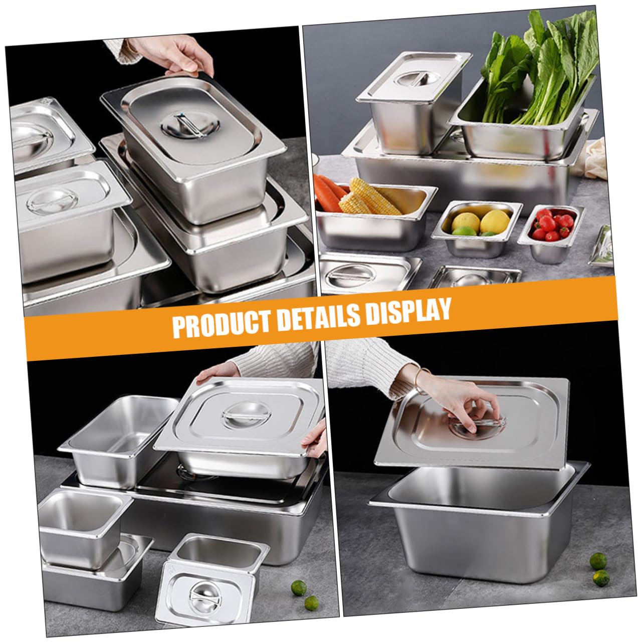 Piatto Coperchio Set Inox Buffet 2 Acciaio Rettangolare