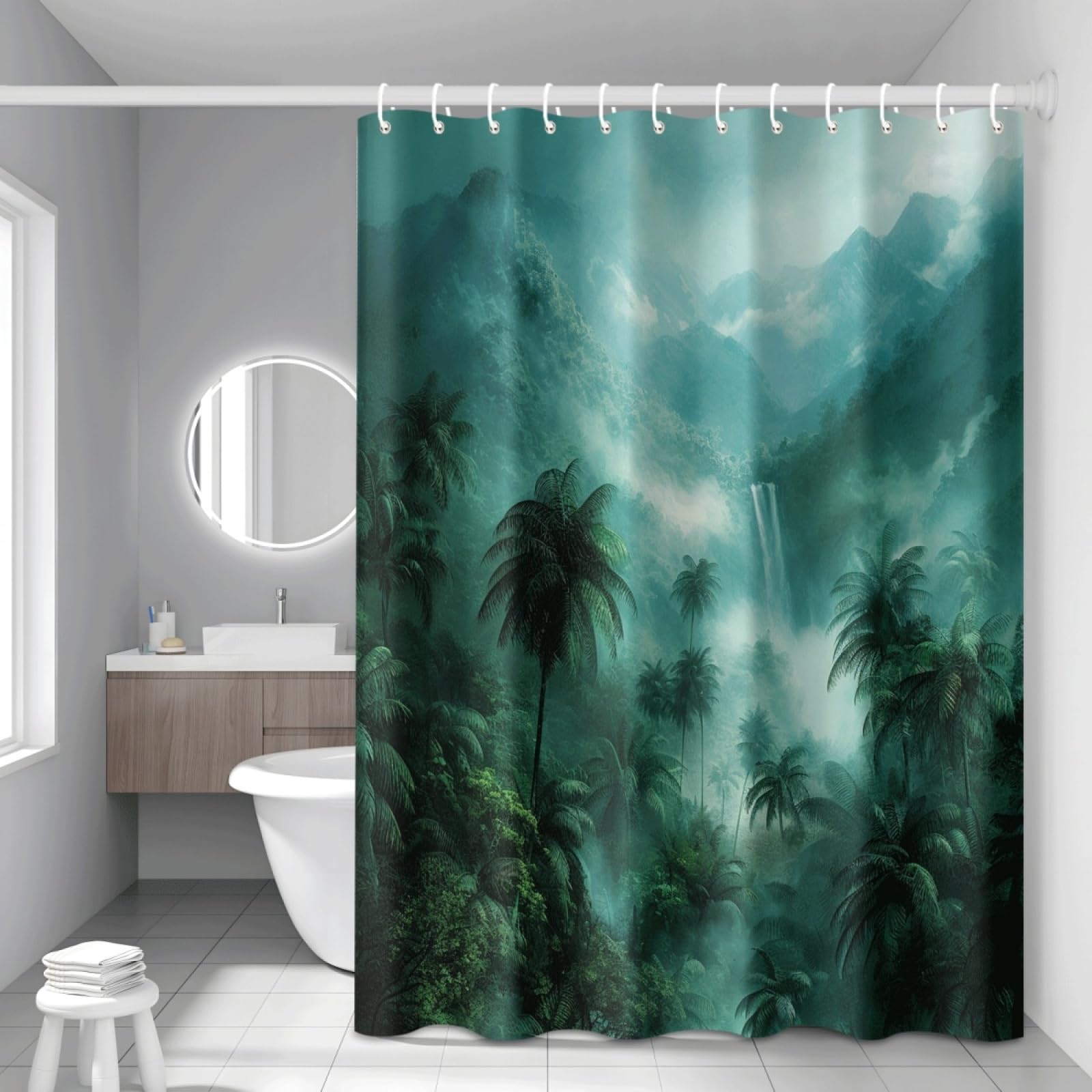 Rideau douche cascade arbre vert 180x200cm lavable en polyester imperméable