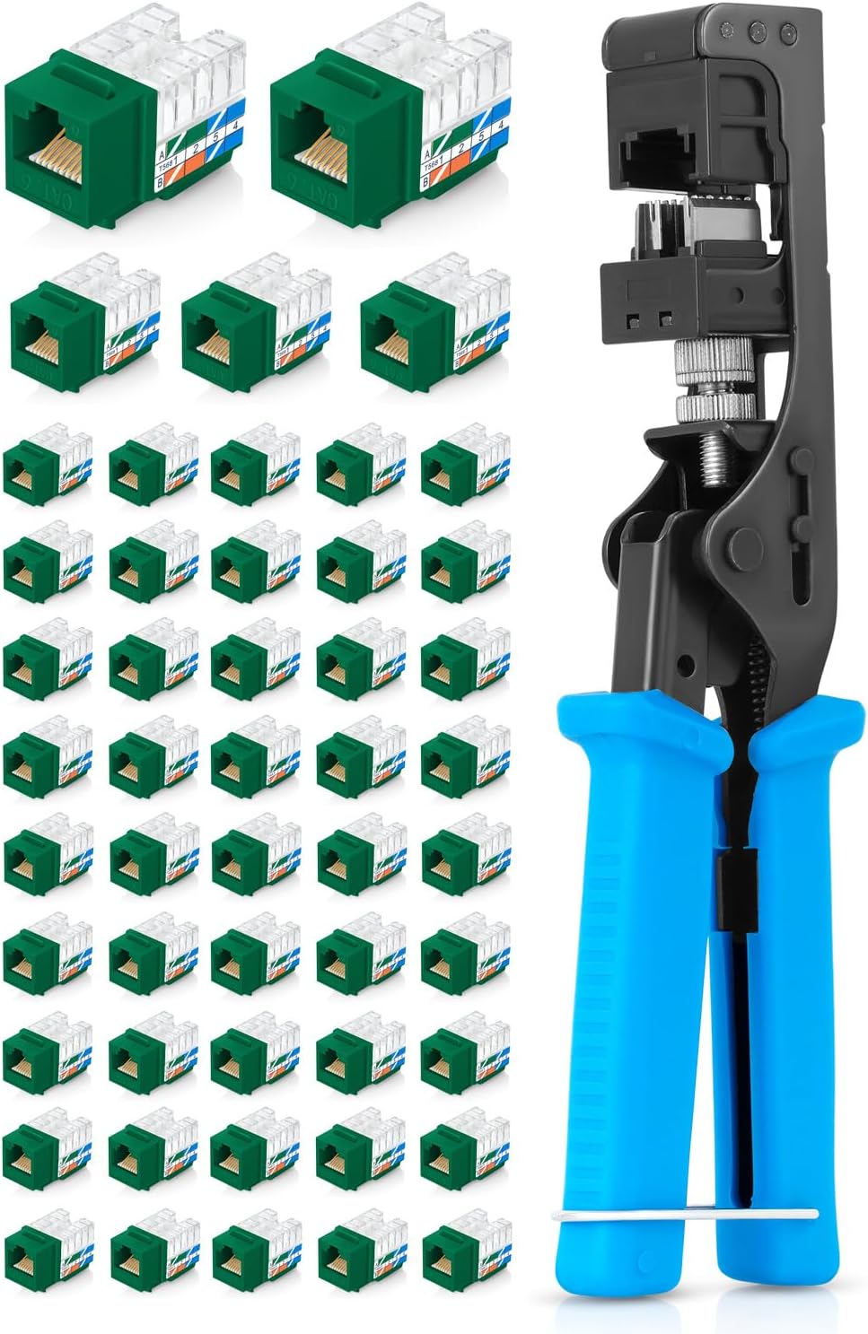 Everest Media Solutions Bundle – 2 Items: easyJACK - Speed Termination Tool + 50 Pack of RJ45 CAT6 UTP Keystone Jacks - Green