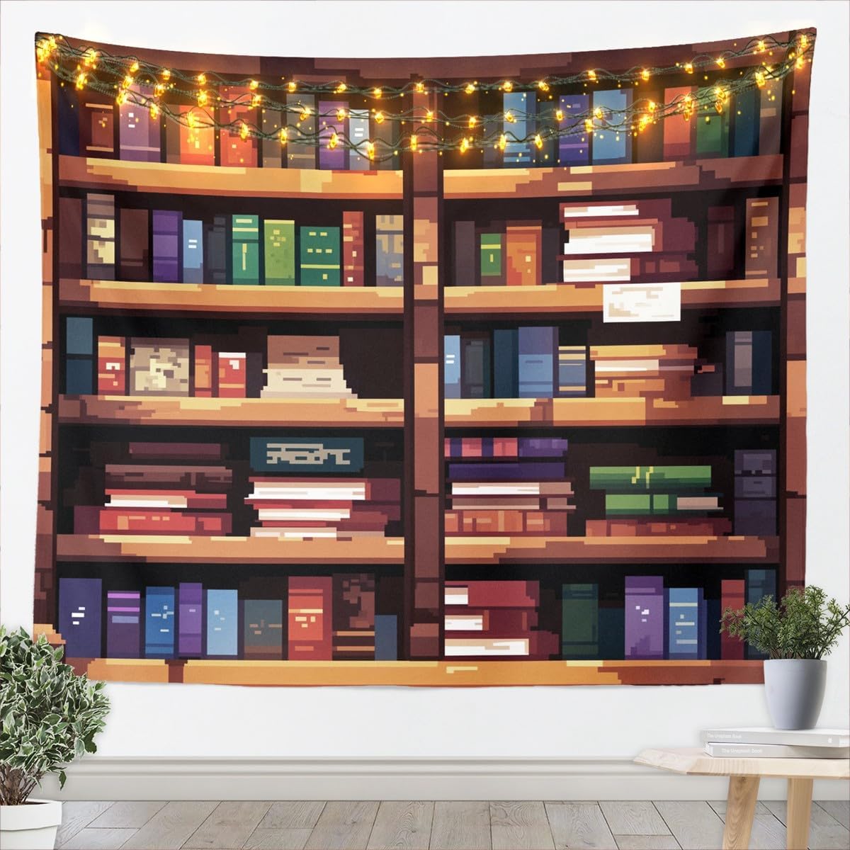 jejeloiu Bookshelf Tapestry XLarge 70"x92" Kids Pixel Style Wall Art Cartoon Game Wall Hanging Blanket,Microfiber