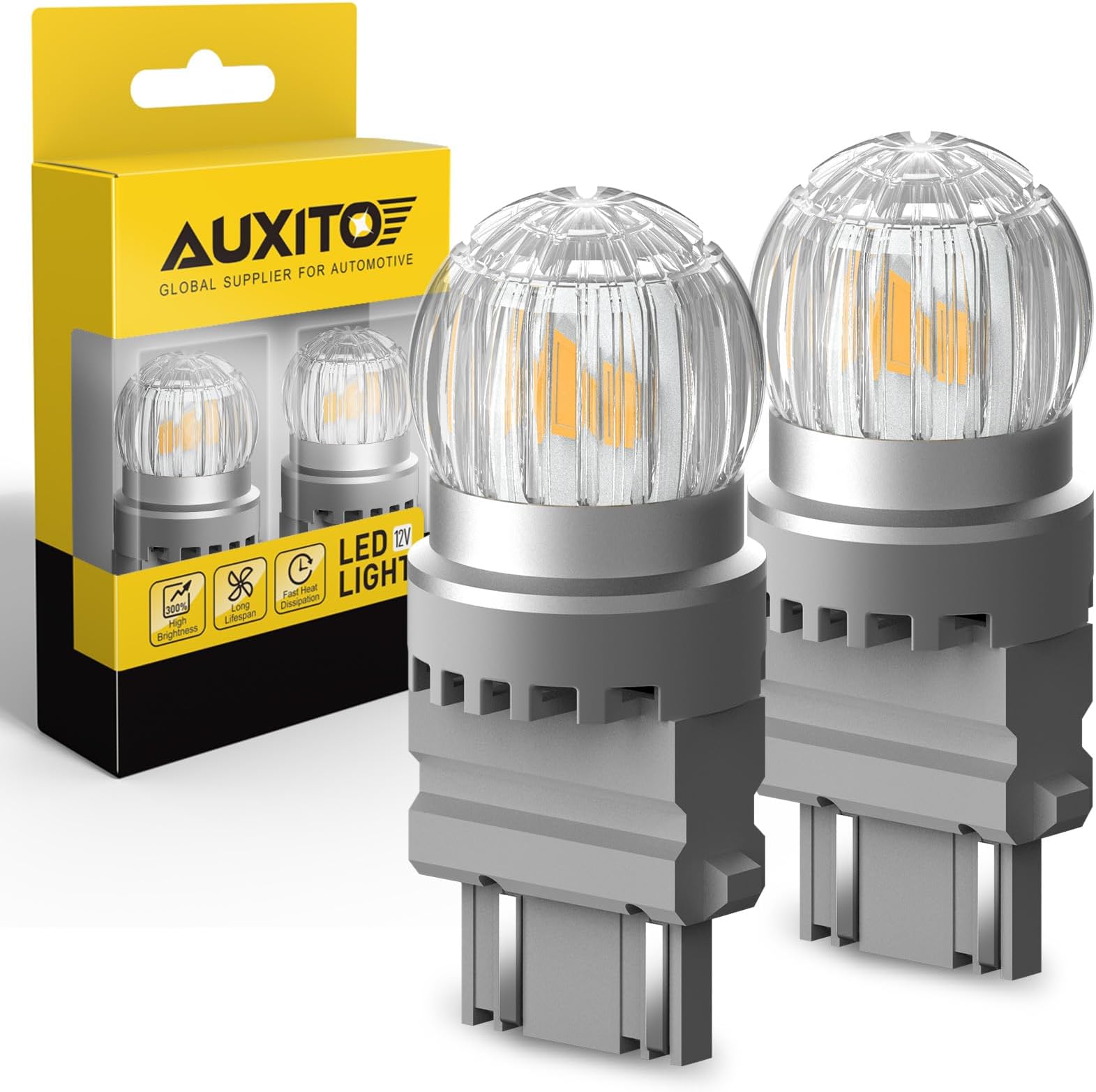AUXITO 3157 LED Bulb Turn Signal Amber Yellow Super Bright, 3056 3156 4057 4157 LED Light for Blinker Turn Signal Lights, Brake Tail Lights, Side Marker Light, Parking Light, Pack of 2