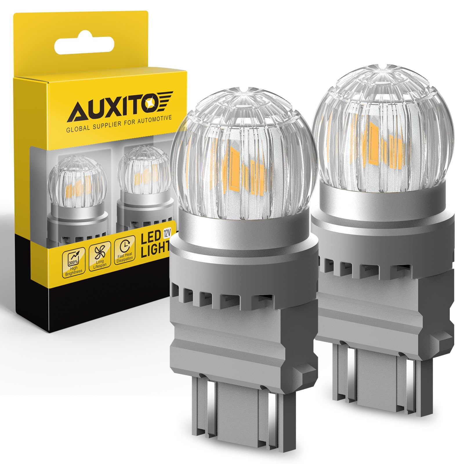 AUXITO 3157 Super Bright Amber Yellow LED Turn Signal Bulb, 3056 3156 4057 4157 LED for Turn Signal Lights, Brake Tail Lights, Parking Side Light, Pack of 2