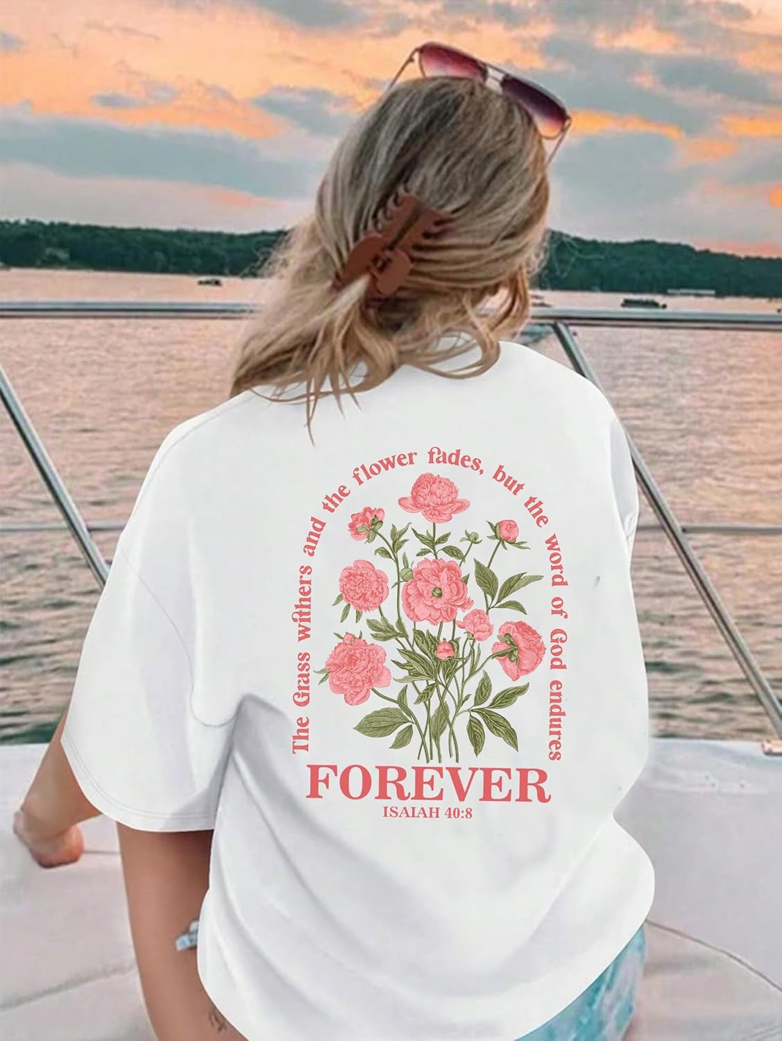 Boho Christian Shirts for Women Oversized Vintage Floral Tshirt Religious Jesus Tees Bible Verse Short Sleeve Faith Tops - Image 8