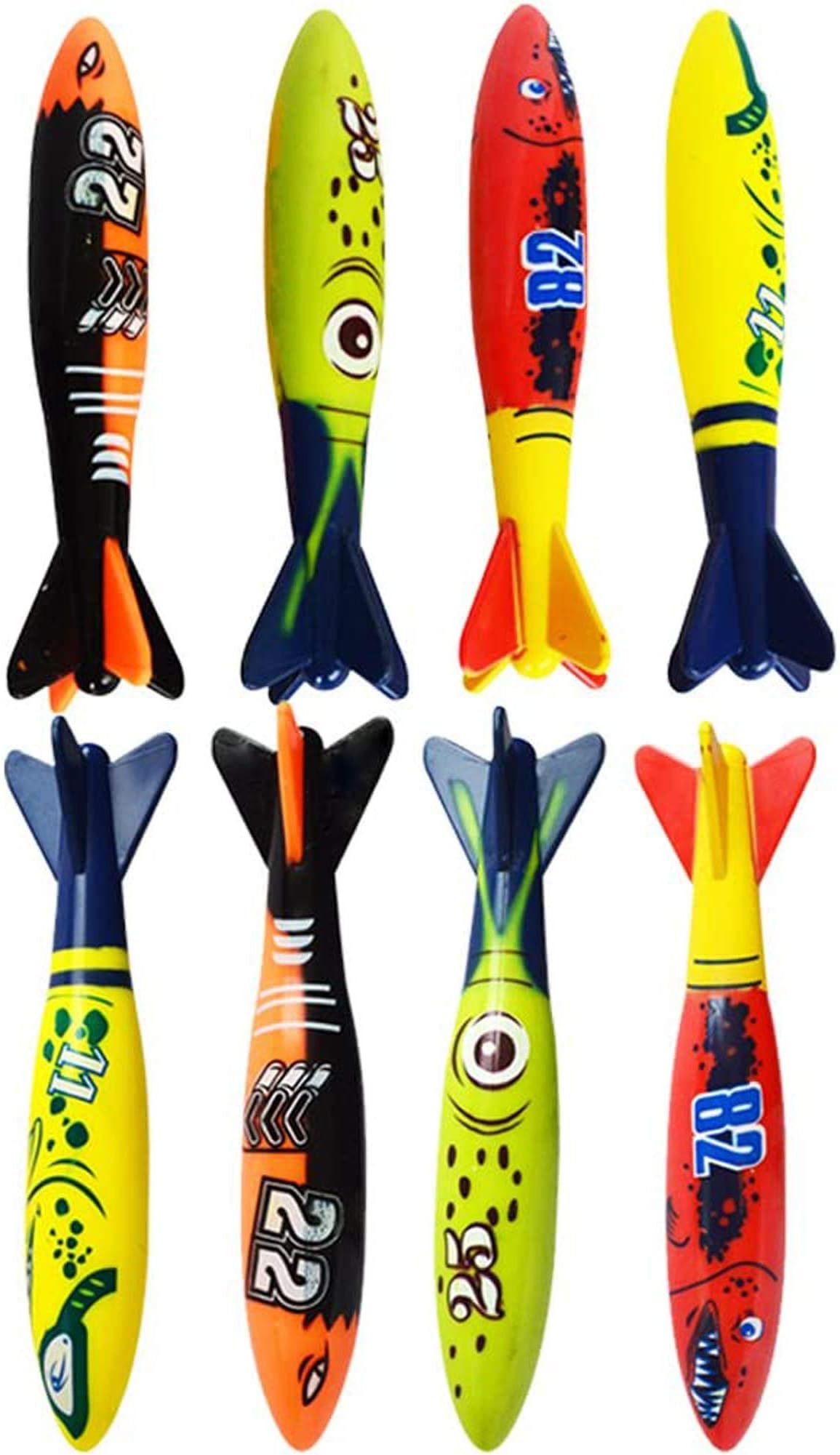 8 Pcs Dive Toy Underwater Swimming Pool Toy Gliding Shark Throwing Torpedo（Rocket