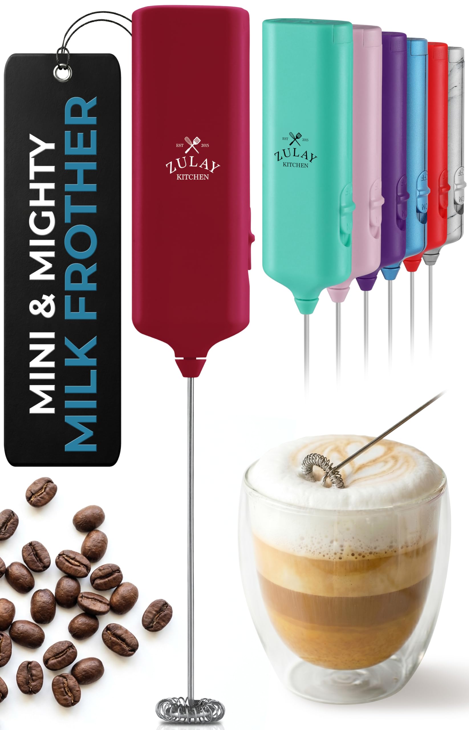 Mini &amp; Mighty Milk Frother Wand – Powerful Handheld Coffee Frother, Battery Operated Drink Mixer – Compact Pocket Size – Detachable Whisk for Latte, Cappuccino, Matcha, Hot Chocolate