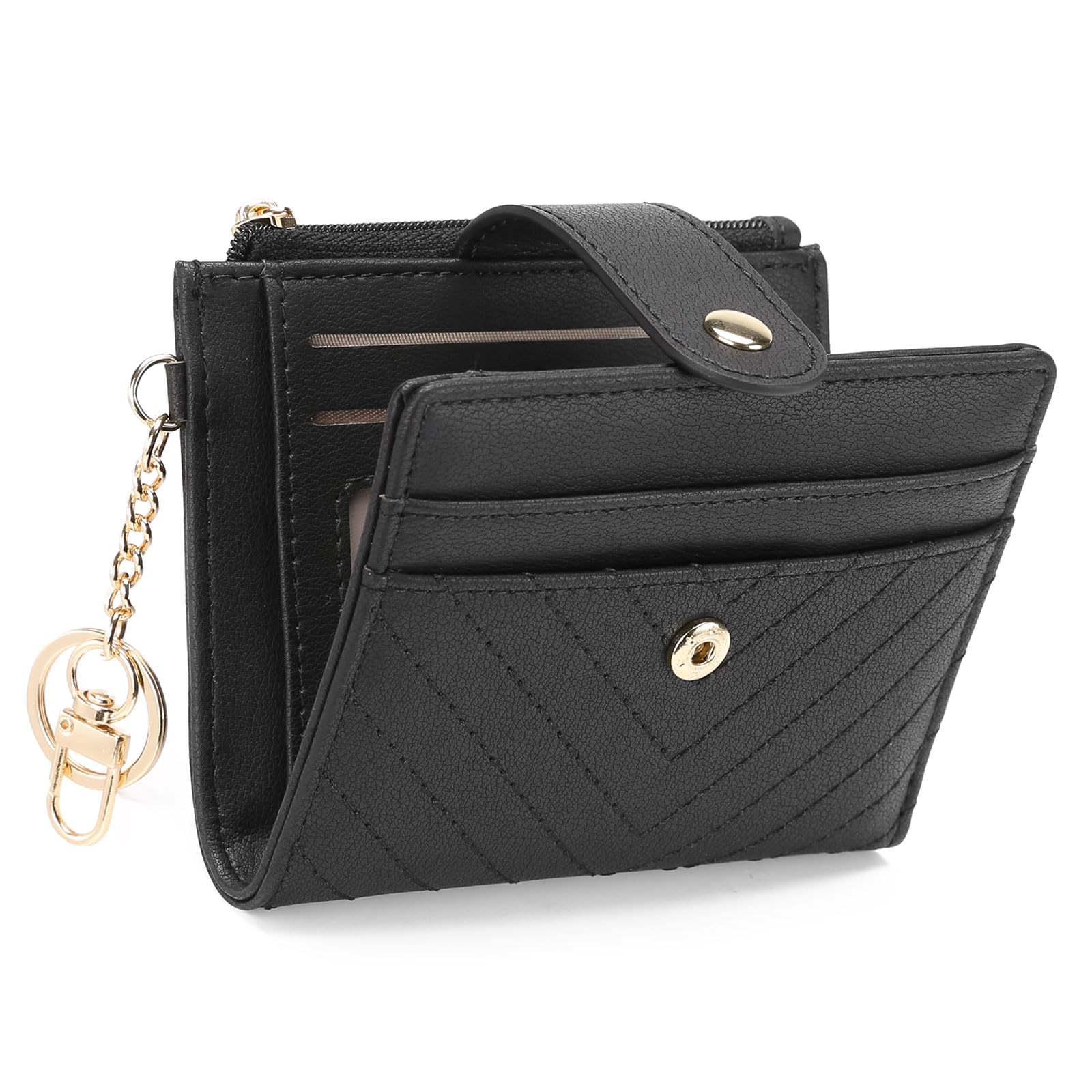 GAEKEAO Slim Wallet for Women, RFID Blocking Credit Card Holder Bifold Wallet with Zipper Coin Pocket, ID Window