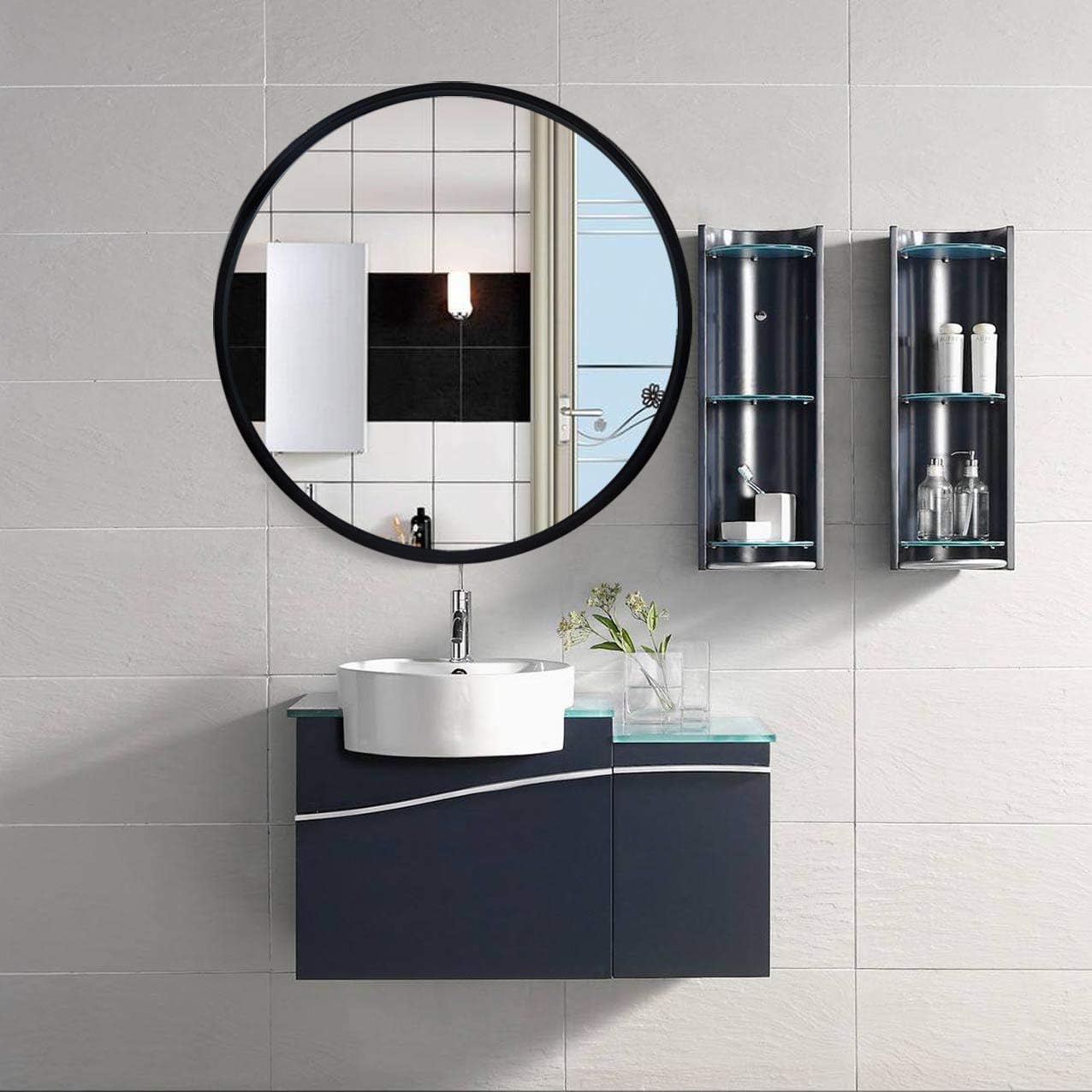 🛒 Flash Sale huiyuan Black Round Wall Mirror - 24 Inch Large Round Mirror, Rustic Accent Mirror for Bathroom,Suitable for Bathroom, Living Room, Dressing Table,