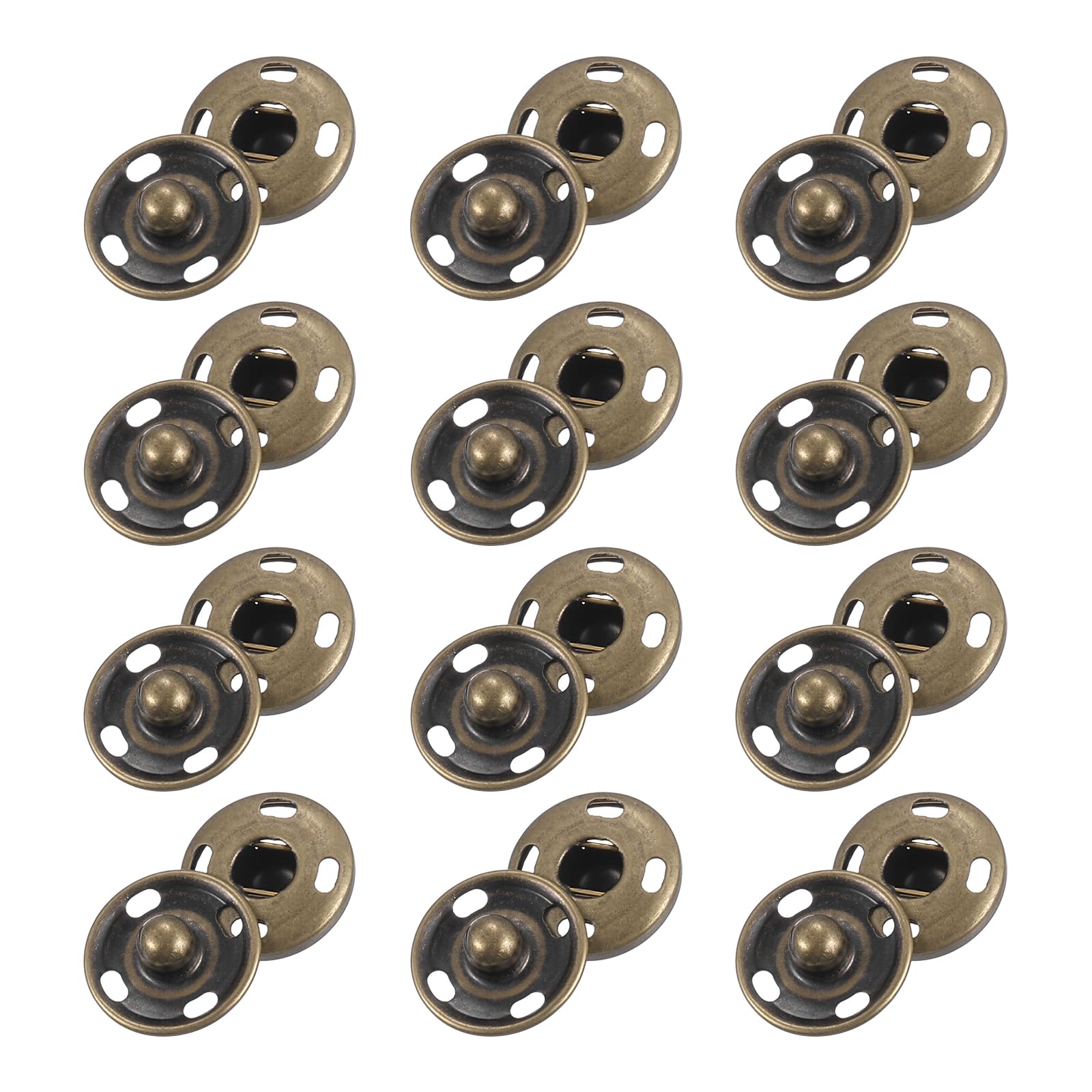 25 Sets Sewing Snap Buttons, 15mm Press Buttons Metal Snap Fasteners for Clothes DIY Crafts, Bronze