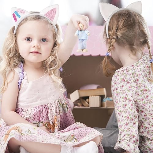 Miniatura 6 de Diadema con orejas de gato, 4 piezas de accesorios de fiesta de cumpleaños para niños, diadema de franela de dibujos animados, pinzas para el