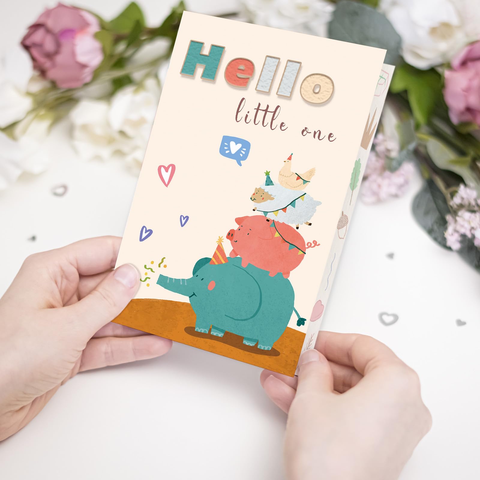 Zabawna kartka na baby shower dla chłopca dziewczynki, urocza nowa kartka dla nowych rodziców, prezenty ujawniające płeć, Hello Little One
