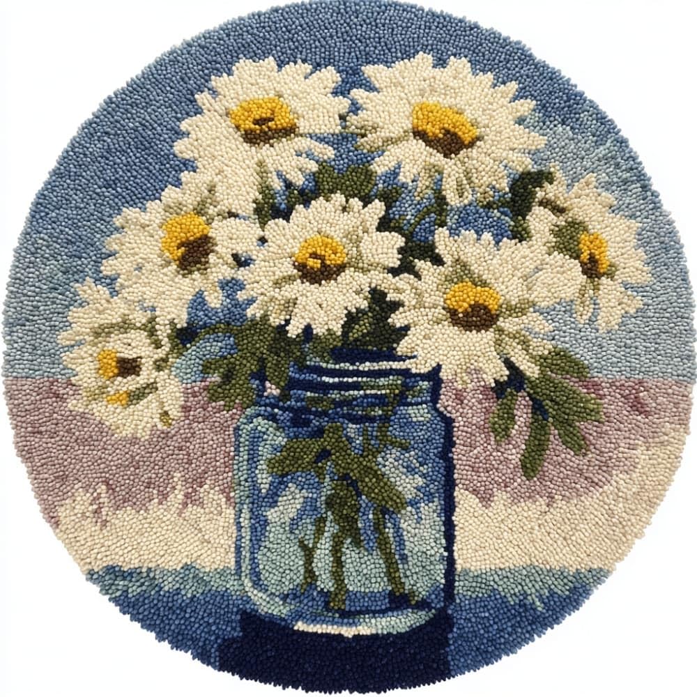 Round Latch Hook Rug Kits Daisies For Adults And Starter 50*50Cm