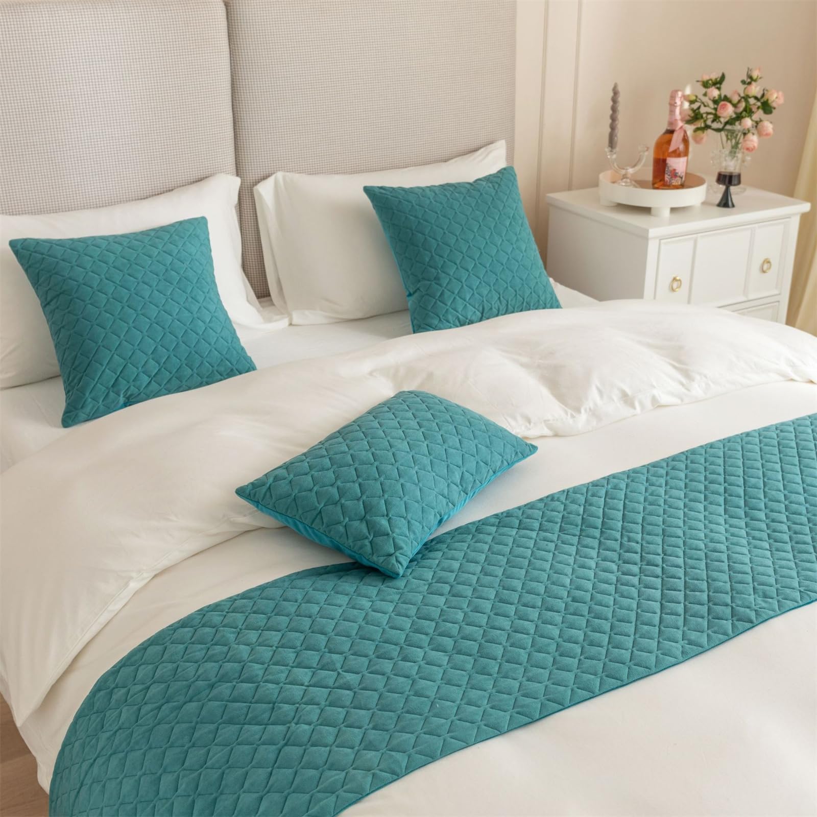 Morbuy Bettläufer mit Kissen, Bettschal für den Fuß des Bettes Luxus Weicher Bettlaufer Schlafzimmer für Gästehaus Hotel Schlafzimme Dekorativer (Beige,45x210+45x45cm)