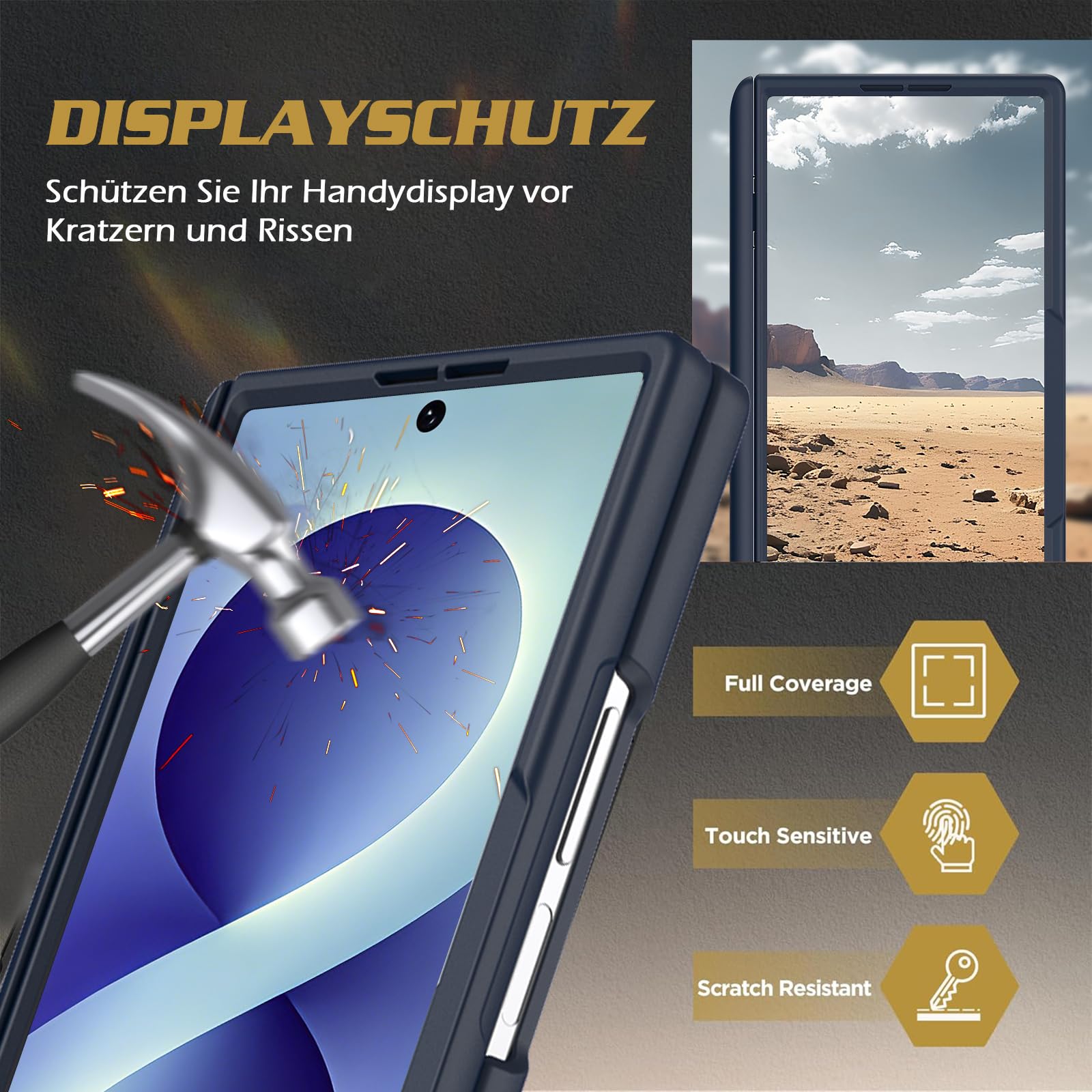 Custodia magnetica per Samsung Galaxy Z Fold 8 Ultra, custodia rigida in policarbonato opaco con pellicola protettiva, protezione cerniera, supporto a 360°, anello magnetico antiurto (blu)