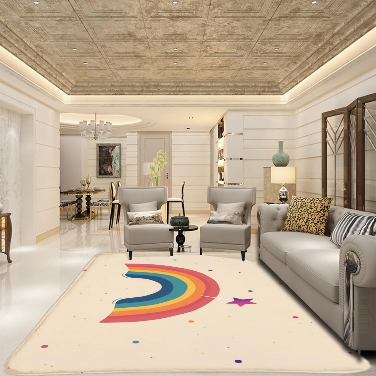 Soft Children's Rug, Washable Space Floor mat, Non-Slip Cute Rainbow Bridge Carpet for Living Room, Children's Classroom, playroom mat or Children's Bedroom Carpet Bathroom Rainbow Rug 24x36inch