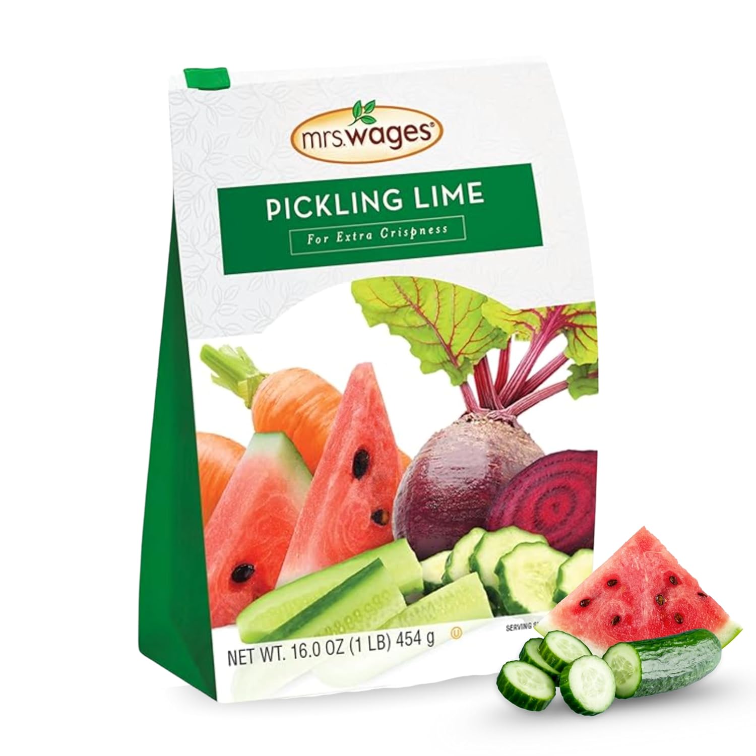 Mrs. Wages Pickling Lime, Easy-To-Make, Crispy Flavorful Pickles, Tasty Creations, Pickling Lime, Long-Lasting Resealable Bag, 1 lb (Value Pack of 6)