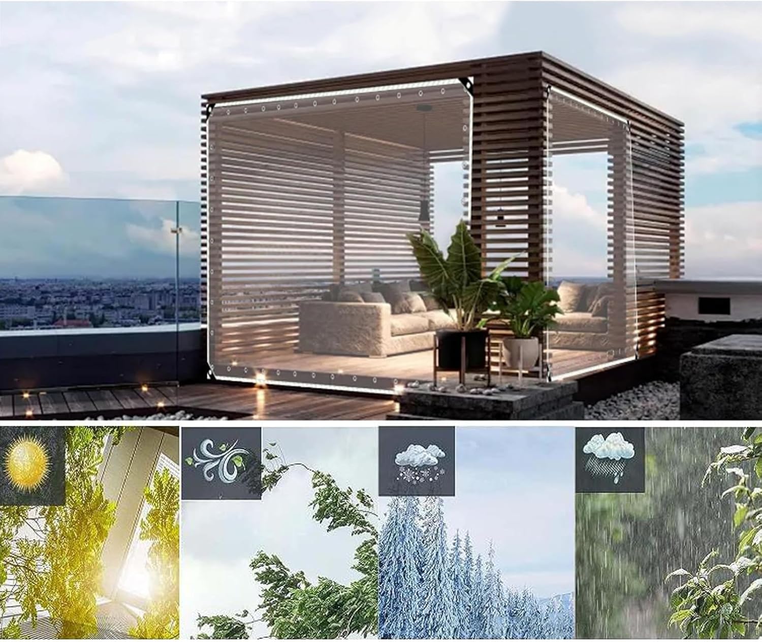 Outdoor Vinyl Tarp Clear Panel Curtains Waterproof Tear Resistant 0.35mm PVC Transparent Tarpaulin Cover for Camping, Greenhouse, Plants, Cars, Patio, Pergola Side Screen(1.8x1.8m)