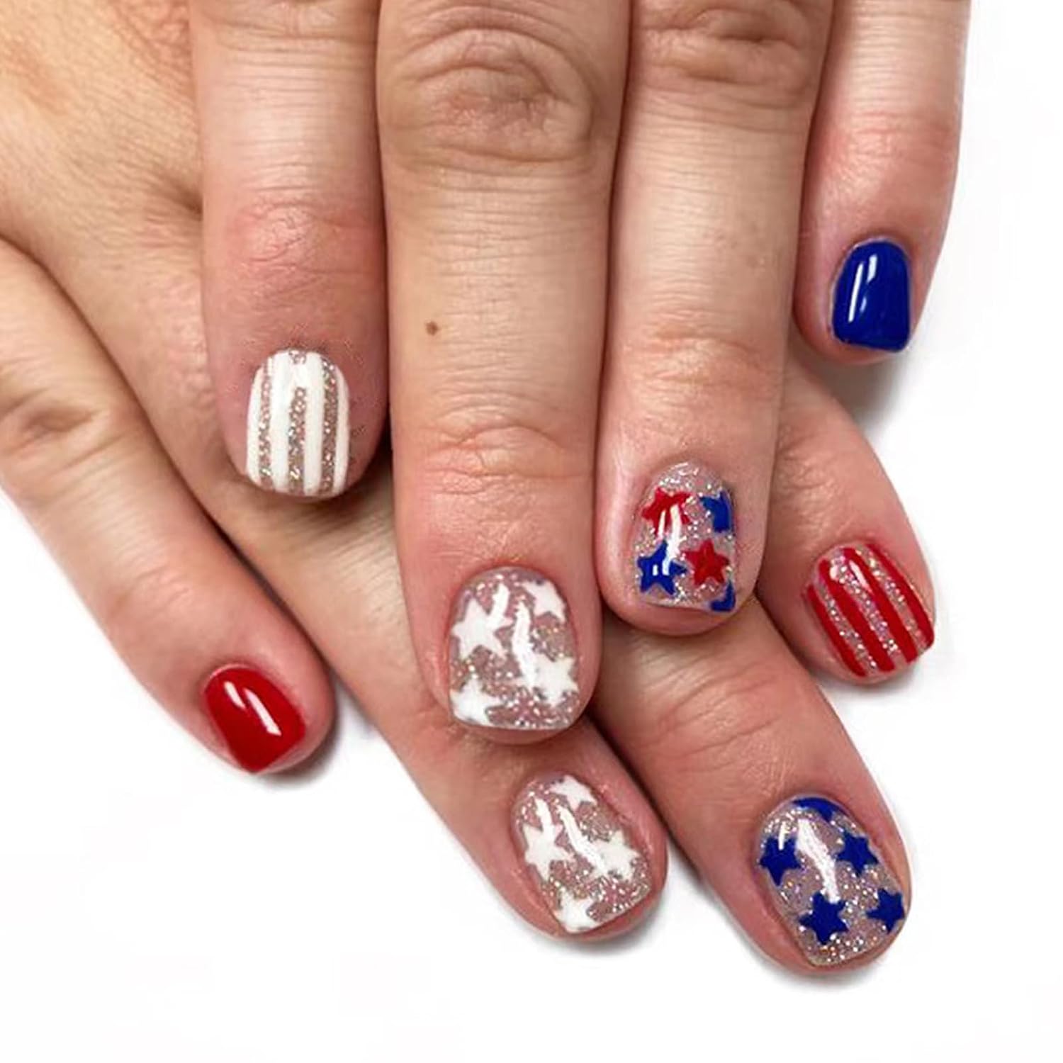 Fake Nails Independence Day Artificial Glues on Square False 4th of July Manicure Decors Artificial False
