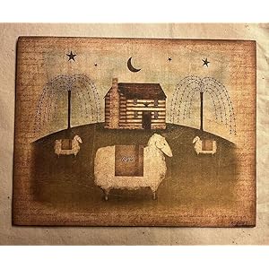 Prim Log House Sheep Primitive Plaque Sign Decorative Retro Metal Tin Sign Vintage Sign for Home Kitchen Coffee Shop Wall Decor 8×12 Inch