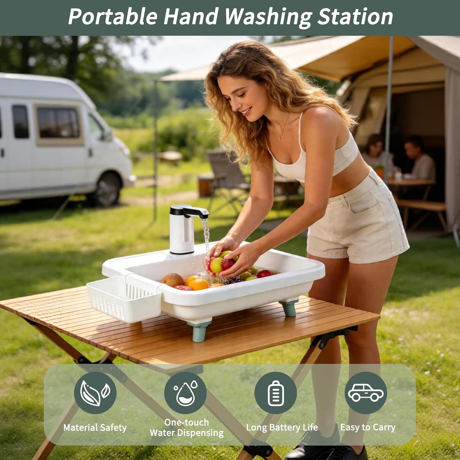 Portable Hand Washing Station Table Top, Portable Outdoor Sink with Drain Plug and Electronic Fauce, Camping Sink for RV, Garden, Outdoor Events, Gatherings image 2