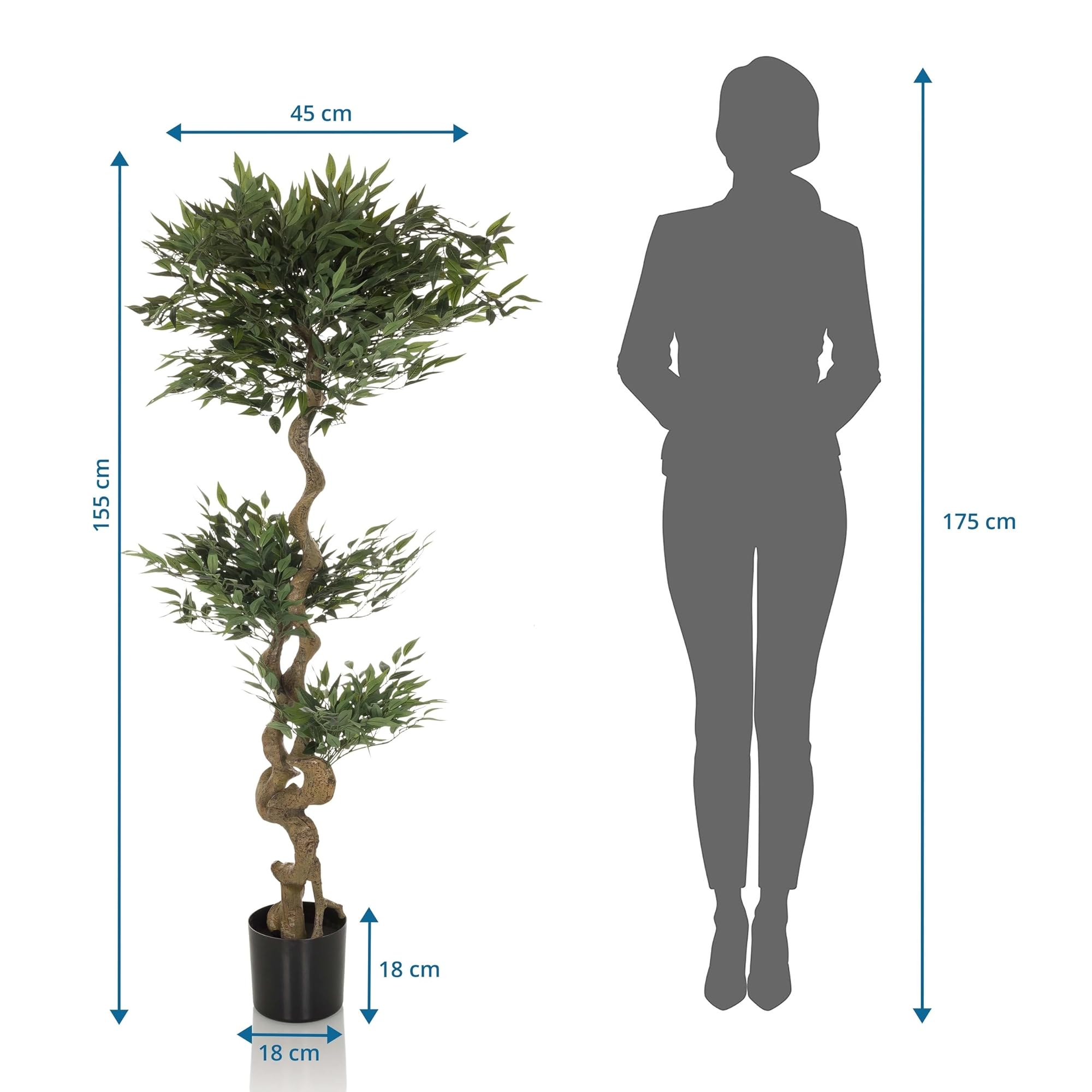 hjh OFFICE Kunstpflanze Acacia Deko Pflanze Aralie künstlich 155 cm, pflegeleichter Kunstbaum, Grün 871054