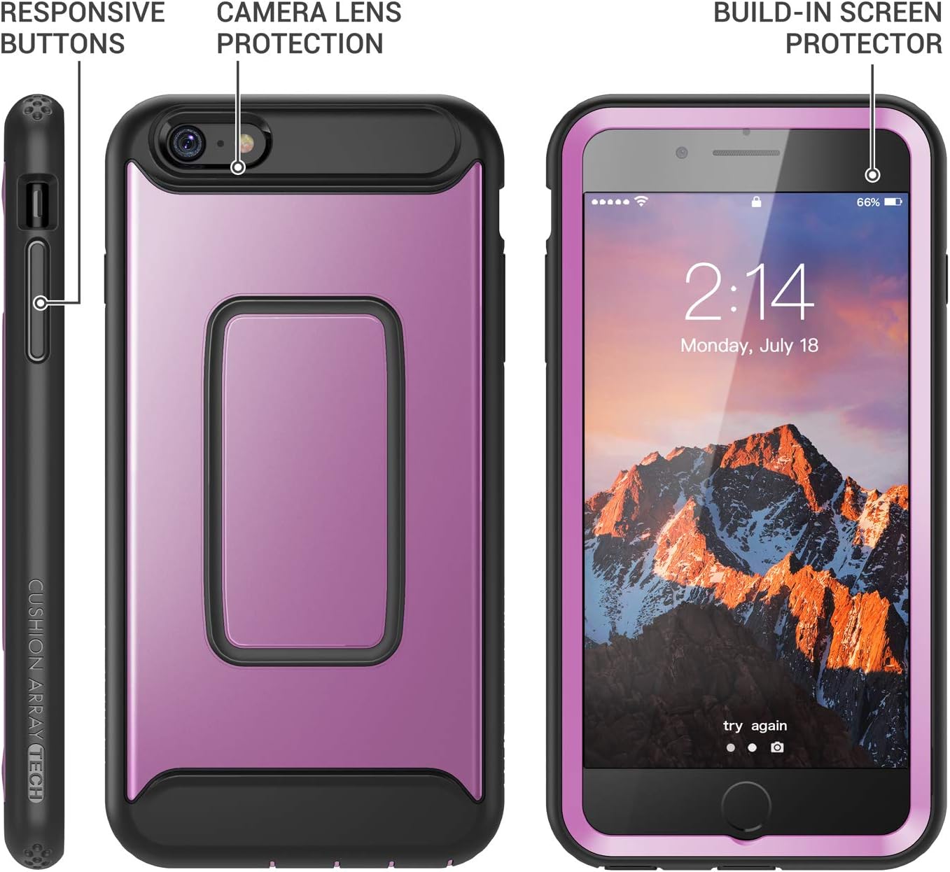 YOUMAKER Case for iPhone 6S, Full Body with Built-in Screen Protector Heavy Duty Protection Shockproof Case Cover for Apple iPhone 6S (2015) / 6 (2014) 4.7 inch - Purple/Black