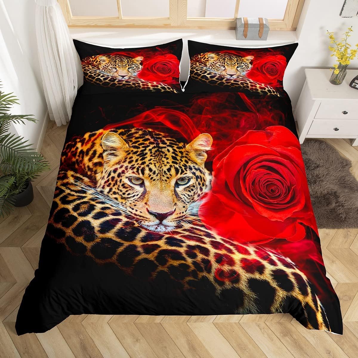 Homemissing Double Leopard Duvet Cover wild animal Bedding Set red pink curtains blackout curtains decorative curtains external entrance