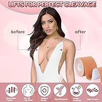 Vista 3 de Cinta adhesiva para pechos, cinta adhesiva para levantamiento de senos, kit de 60 cintas de mama con 2 rollos de cinta de levantamiento de senos
