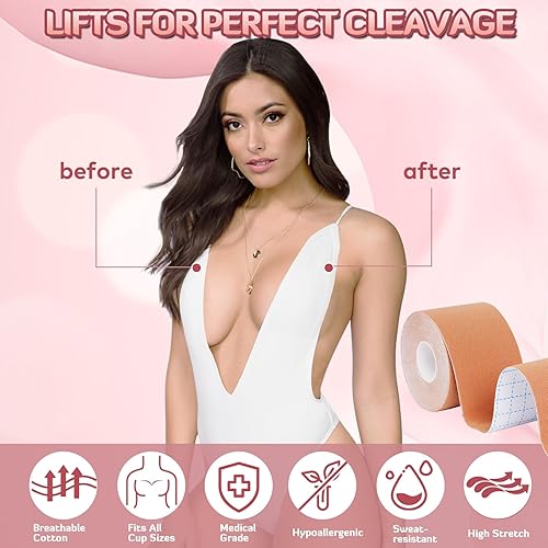 Miniatura 3 de Cinta adhesiva para pechos, cinta adhesiva para levantamiento de senos, kit de 60 cintas de mama con 2 rollos de cinta de levantamiento de senos (2